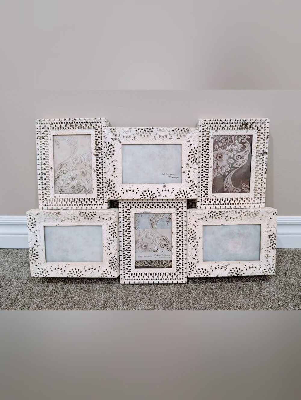 Decorative White Carved Multi-Opening Photo Frame